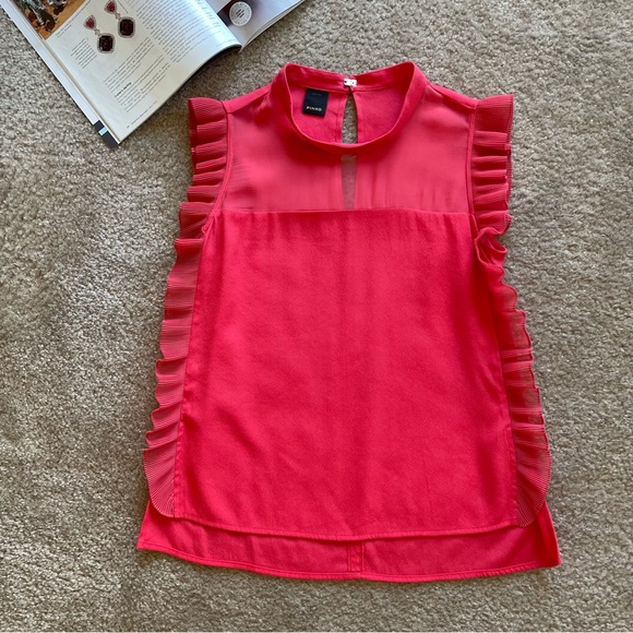 Pinko Red Sleeveless Silk Top Blouse Made in ItalyUS size: S